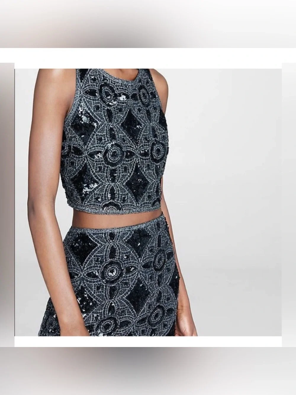 Express Black Beaded 2 piece set, night out, y2k brand new ✨ sequins grey shine - Picture 1 of 6
